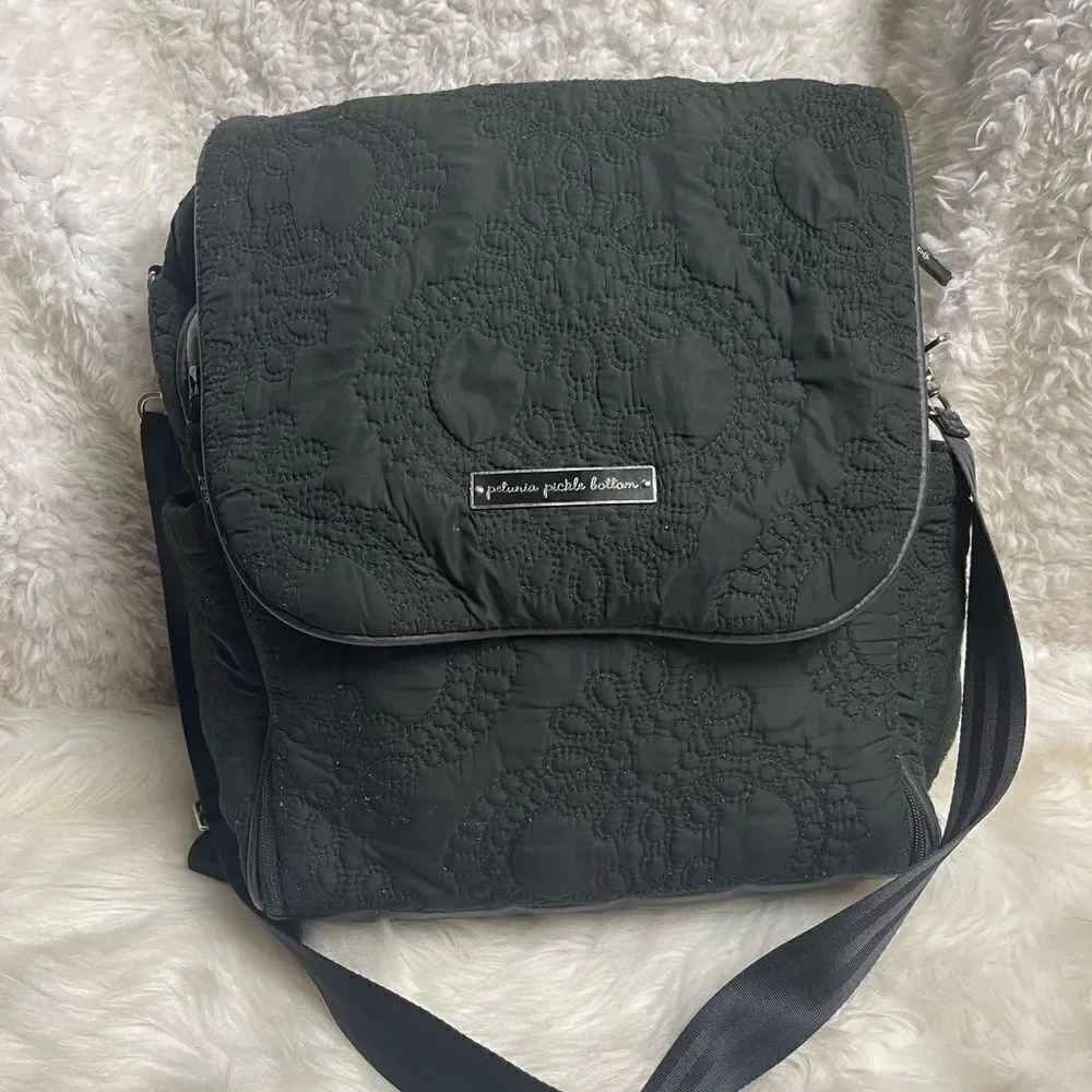 Petunia Pickle Bottom Quilted Black reversible backpack/shoulder diaper bag